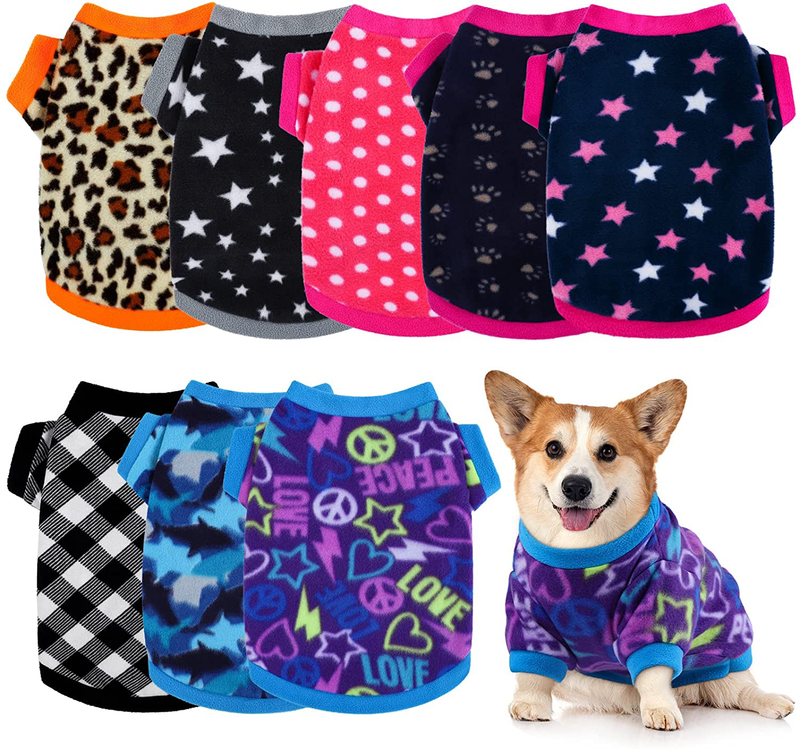 Pedgot Set of 8 Dog Sweater Puppy Clothes Soft Dog Outfits Winter Pet Fleece Sweater Warm Pet Shirt with Lovely Design for Dogs and Cats Animals & Pet Supplies > Pet Supplies > Dog Supplies > Dog Apparel Pedgot Polka Dot, Leopard, Star, Plaid, Mixed Styles Medium 