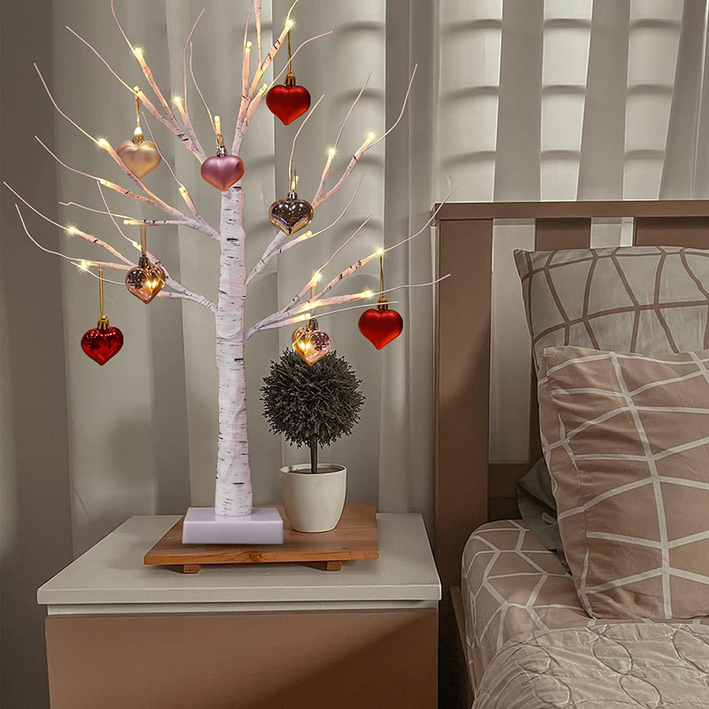 LOGUIDE Valentines Day Lights 24" Lighted Birch Tree with 12 Pcs Heart Shaped Ornaments,Battery & USB Powered White Birch Tree with Lights for Valentines Decor,Valentines Gift for Girlfriend,Kid Home & Garden > Decor > Seasonal & Holiday Decorations EVERSPREAD US INC   