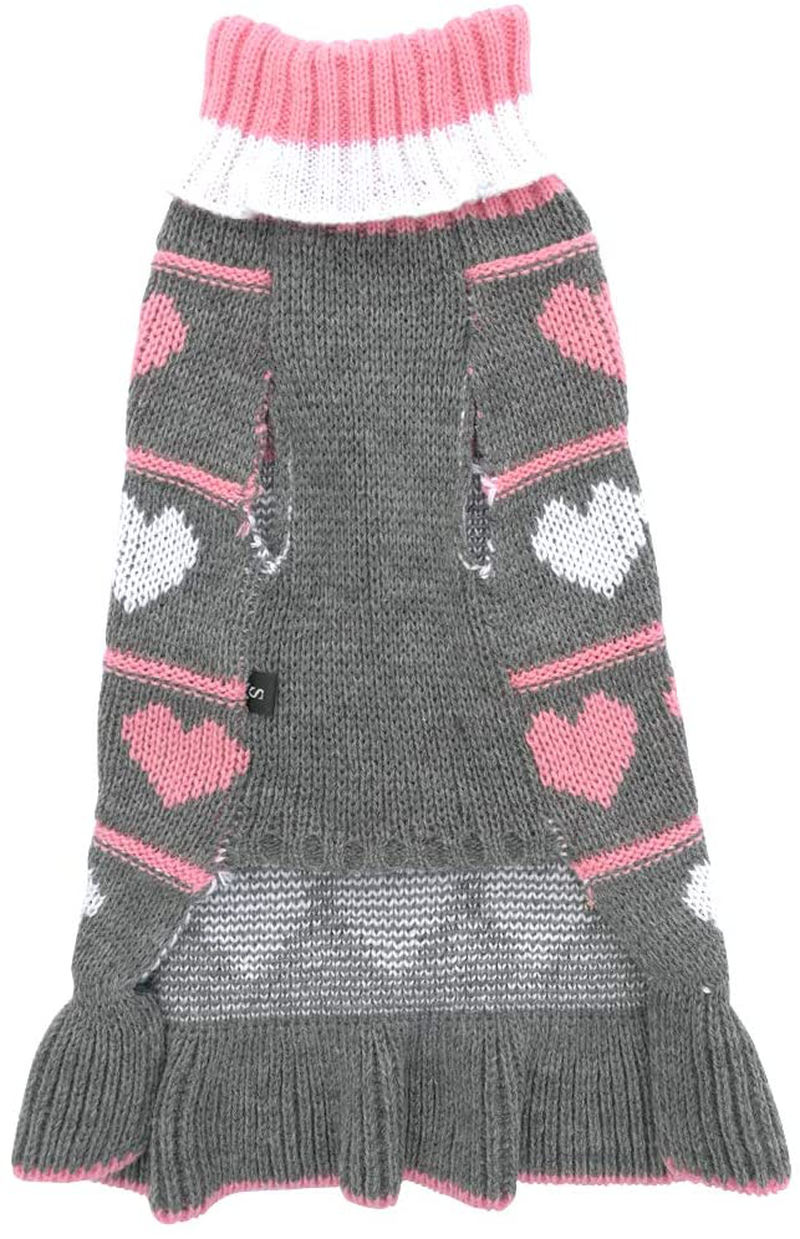 Jecikelon Pet Dog Long Sweaters Dress Knitwear Turtleneck Pullover Warm Winter Puppy Sweater Long Dresses (Grey Heart, Medium)