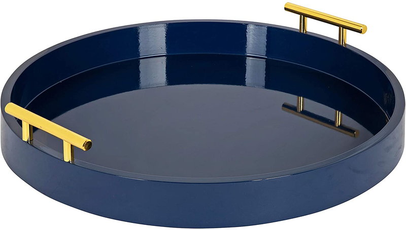 Kate and Laurel Lipton Modern Round Tray, 15.5" Diameter, Navy Blue and Gold, Decorative Accent Tray for Storage and Display Home & Garden > Decor > Decorative Trays Kate and Laurel Navy Blue 15.5" Diameter 