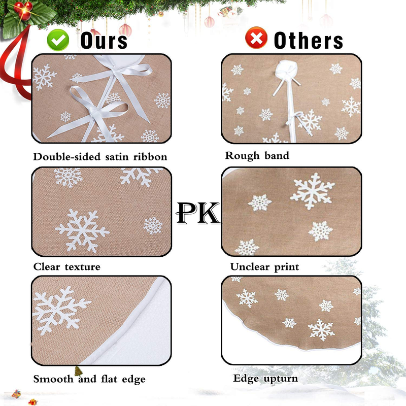MACTING Countryside Burlap Tree Skirt Christmas 30 Inch White Snowflake Printed Xmas New Year Holiday Decorations Indoor Outdoor Home & Garden > Decor > Seasonal & Holiday Decorations > Christmas Tree Skirts MACTING   