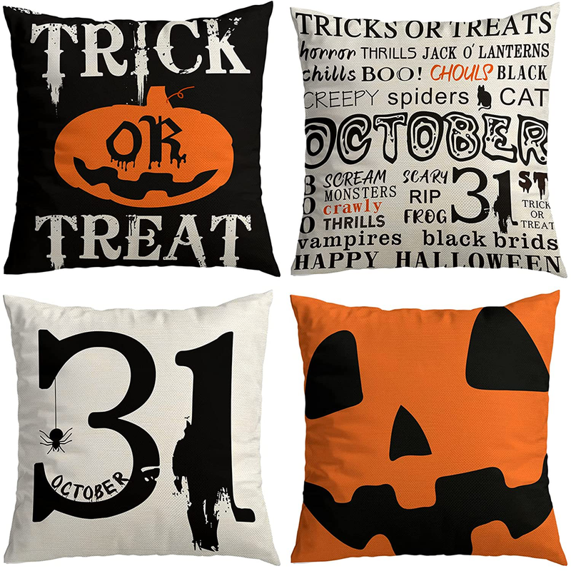 Halloween Decorations Clearance,Set of 4 18x18 Halloween Pillow Covers Decor Indoor Outdoor,Trick or Treat Jack O' Lanterns Spider Halloween Party Farmhouse Decorative Throw Pillow Cases for Home Arts & Entertainment > Party & Celebration > Party Supplies ORALER Default Title  