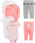Simple Joys by Carter'S Toddler and Baby Girls' 6-Piece Bodysuits (Short and Long Sleeve) and Pants Set Home & Garden > Decor > Seasonal & Holiday Decorations Carter's Simple Joys - Private Label Pink/Grey/White, Bunny 12 Months 