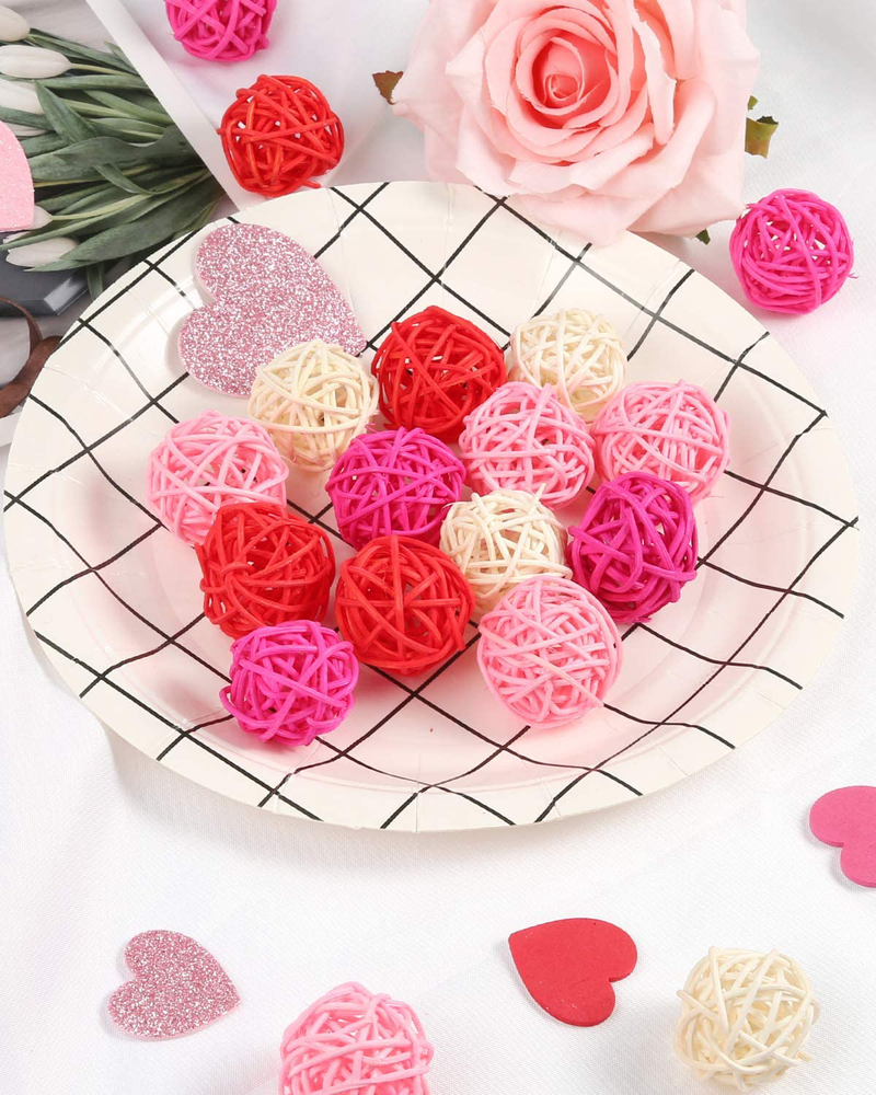 Sntieecr 50 PCS 1.2 Inch / 3 Cm Wicker Rattan Balls Vase Fillers Decorative Orbs for Valentine'S Day Ornament, Wedding Party, Aromatherapy Accessories with 20 M Crystal Wire (Red White Pink Rose Red) Home & Garden > Decor > Seasonal & Holiday Decorations Sntieecr   