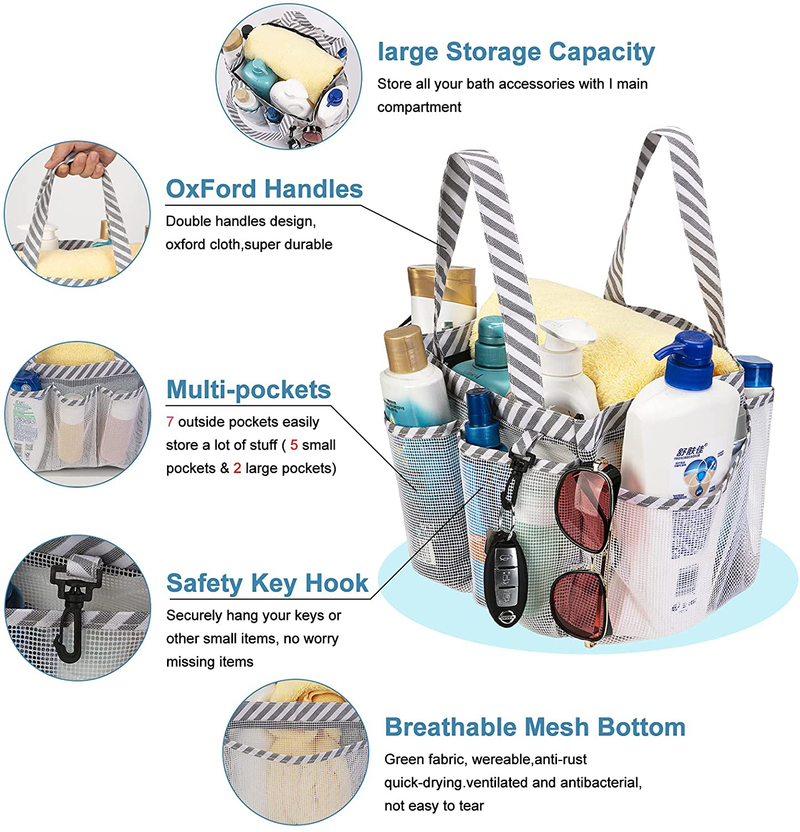 Ihomeyc Portable Mesh Shower Caddy, Camping Bathroom Shower Caddy Tote, College Dorm Room Essentials Organizer with Key Hook and 8 Basket Pockets Sporting Goods > Outdoor Recreation > Camping & Hiking > Portable Toilets & Showers iHomeYC   