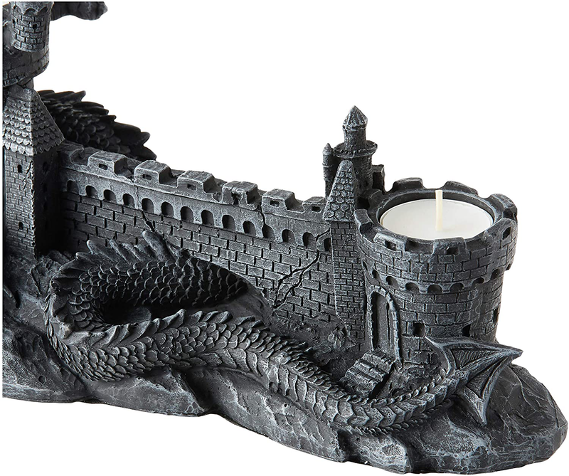Design Toscano CL3682 Dragon's Wrath Gothic Candle Holder Statue, 18 Inch, Polyresin, Grey Stone