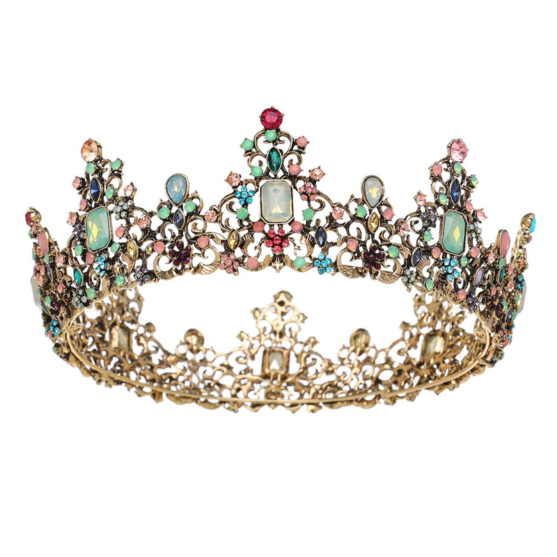 SWEETV Jeweled Baroque Queen Crown - Rhinestone Wedding Crowns and Tiaras for Women, Costume Party Hair Accessories with Gemstones Apparel & Accessories > Costumes & Accessories > Costumes SWEETV Default Title  