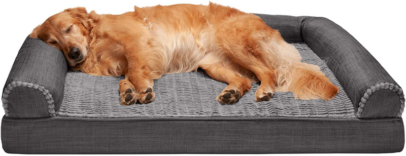 Furhaven Orthopedic, Cooling Gel, and Memory Foam Pet Beds for Small, Medium, and Large Dogs and Cats - Luxe Perfect Comfort Sofa Dog Bed, Performance Linen Sofa Dog Bed, and More Animals & Pet Supplies > Pet Supplies > Dog Supplies > Dog Beds Furhaven Faux Fur & Linen Charcoal Sofa Bed (Egg Crate Orthopedic Foam) Jumbo (Pack of 1)