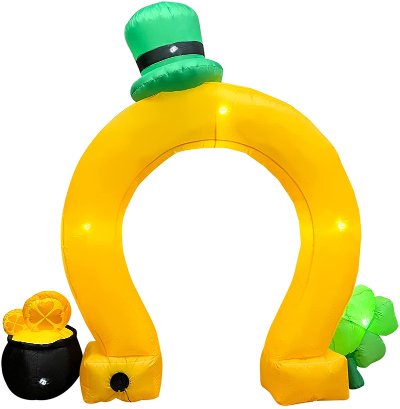 SEASONBLOW 7 Ft Inflatable St. Patrick'S Day Lucky Horseshoe Arch Archway with Shamrock and Gold Pot Decoration LED Light up for Home Yard Lawn Garden Indoor Outdoor Arts & Entertainment > Party & Celebration > Party Supplies SEASONBLOW   