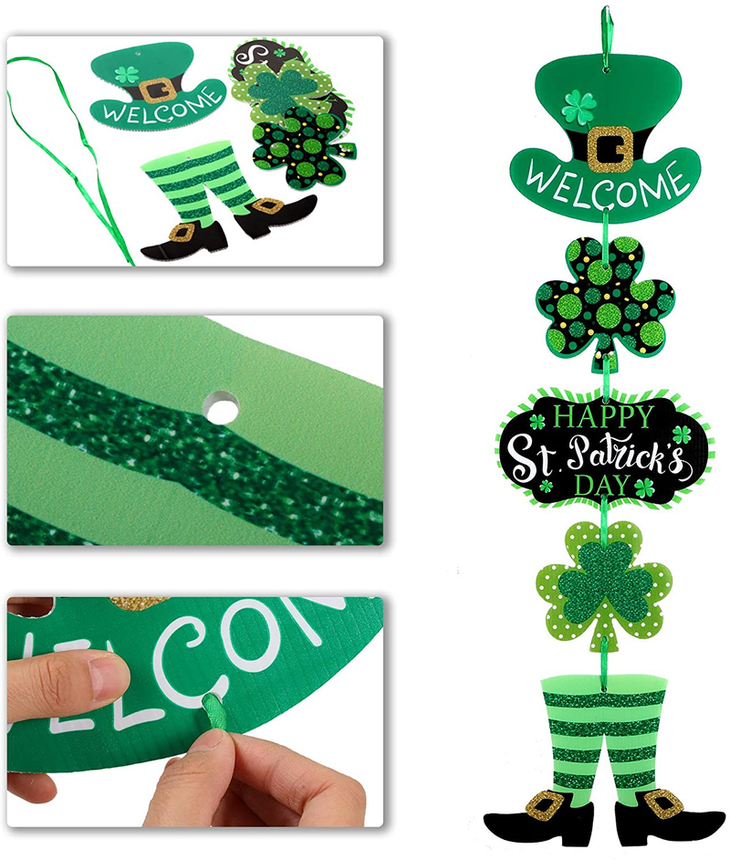St. Patrick'S Day Door Sign St. Patrick'S Day Themed Hanging Welcome Sign Irish Hanging Door Decor with Shamrock Leprechaun High Hat and Feet Wall Sign Ornament for St. Patrick'S Day Decoration Arts & Entertainment > Party & Celebration > Party Supplies Jetec   