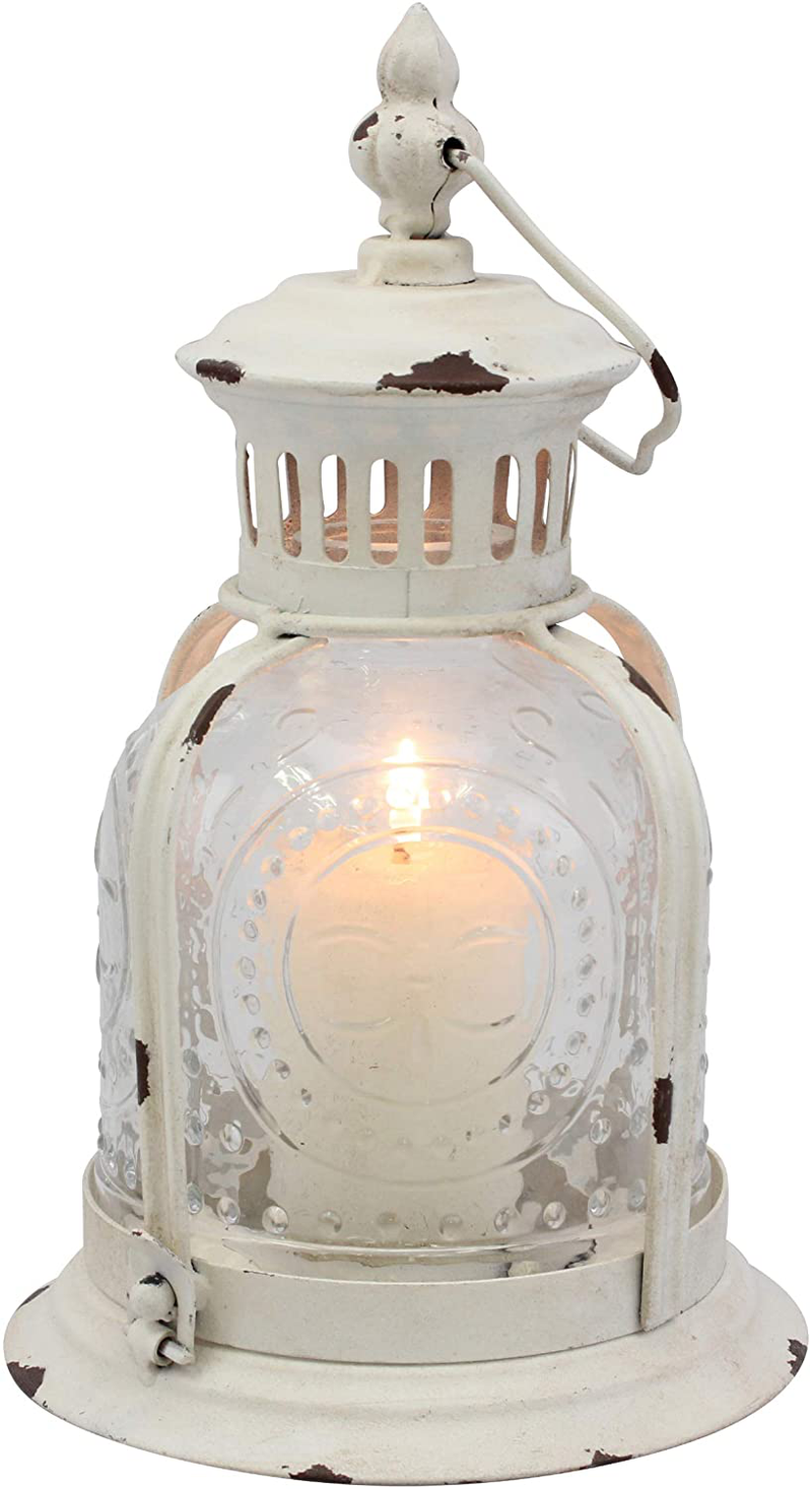 Stonebriar Antique Worn White Metal Candle Lantern, Use As Decoration for Birthday Parties, a Rustic Wedding Centerpiece, or Create a Relaxing Spa Setting, For Indoor or Outdoor Use Home & Garden > Decor > Home Fragrance Accessories > Candle Holders CKK Industrial LTD Default Title  