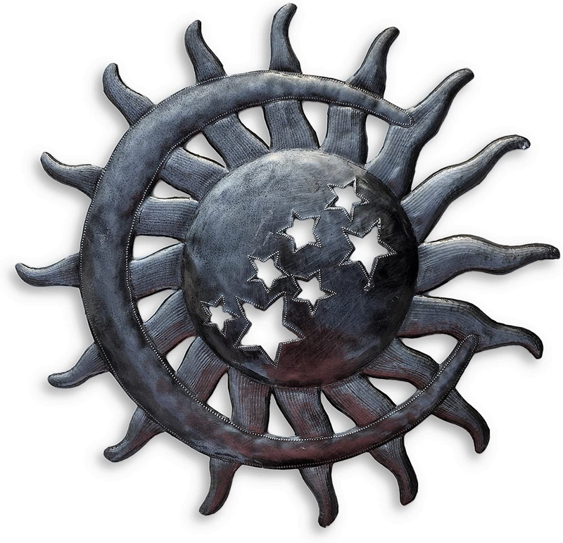 Sun Moon With Stars, Silver Bronze Metal Wall Hanging Art, Haitian Decorative Accents for Your Home 14 In. x 14.5 In. Home & Garden > Decor > Artwork > Sculptures & Statues It's Cactus Default Title  