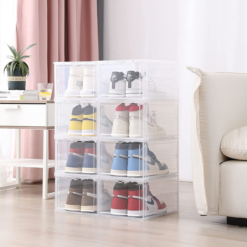 Clemate Shoe Storage Box,Set of 6,Shoe Box Clear Plastic Stackable,Drop Front Shoe Box with Clear Door,Shoe Organizer and Shoe Containers for Sneaker Display,Fit up to US Size 12(13.4”X 9.84”X 7.1”) Furniture > Cabinets & Storage > Armoires & Wardrobes Clemate   
