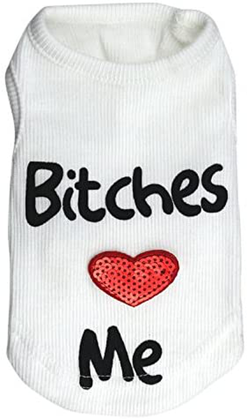 Ollypet Dog Clothes for Boy Small Puppy Cat Shirt Funny Bitches Love Me Black Vest Clothing for Teacup Yorkie Chihuahua