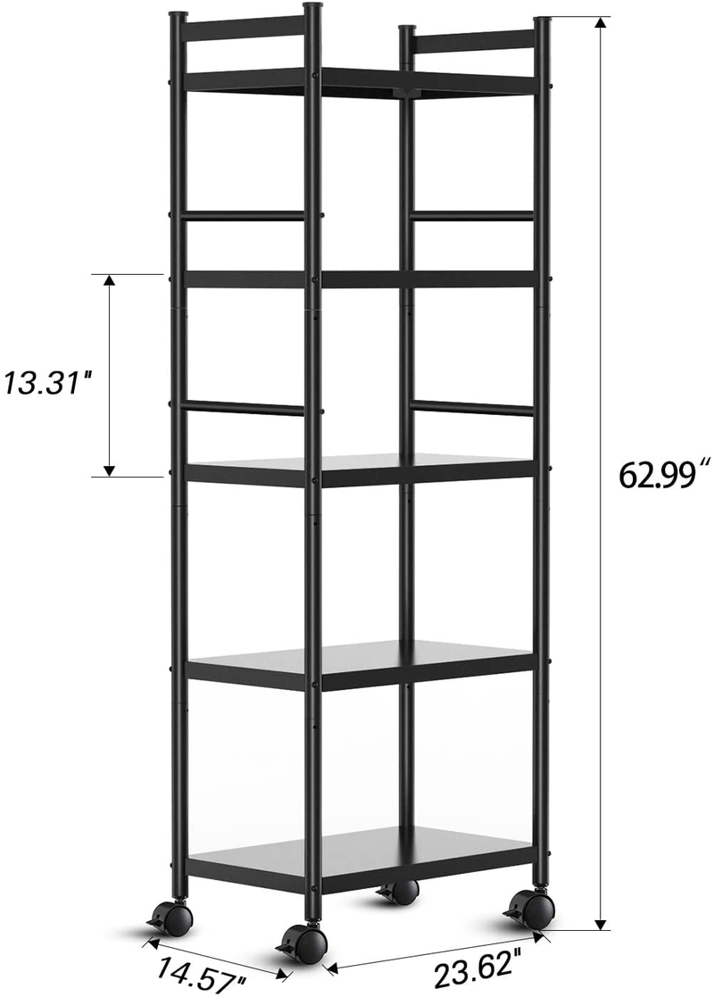Denkee 5-Tier Kitchen Baker'S Rack, Heavy Duty Free Standing Baker'S Rack for Kitchens Storage with Rolling Wheels, Upgraded Industrial Microwave Oven Stand Rack (23.6 L X 14.6 W X 62.99 H) Home & Garden > Kitchen & Dining > Food Storage Denkee   