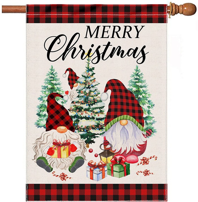 Pinata Christmas House Flags 28 x 40 Double Sided, Burlap Large Red Black Buffalo Plaid Gnome Tree Flag for Yard Outdoor Outside Decoration Home & Garden > Decor > Seasonal & Holiday Decorations& Garden > Decor > Seasonal & Holiday Decorations pinata Christmas gnome 28x40 
