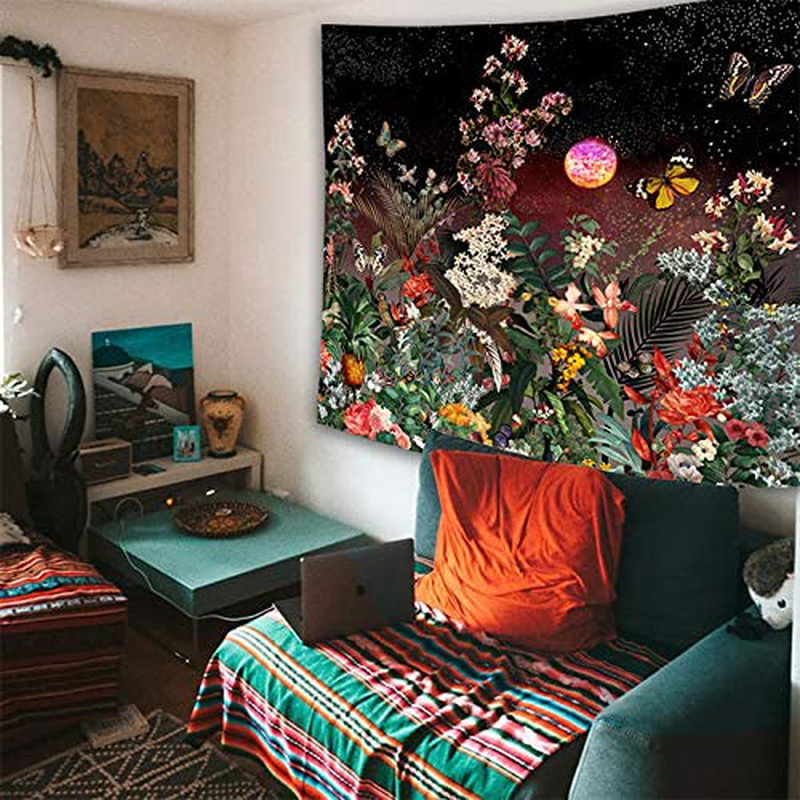 Kanuyee Mysterious Garden Tapestry Starry Sky Butterflies Wall decoration Wall Hanging Art Flowers Tapestries Room Decor (60" x 80") Home & Garden > Decor > Artwork > Decorative Tapestries Kanuyee   