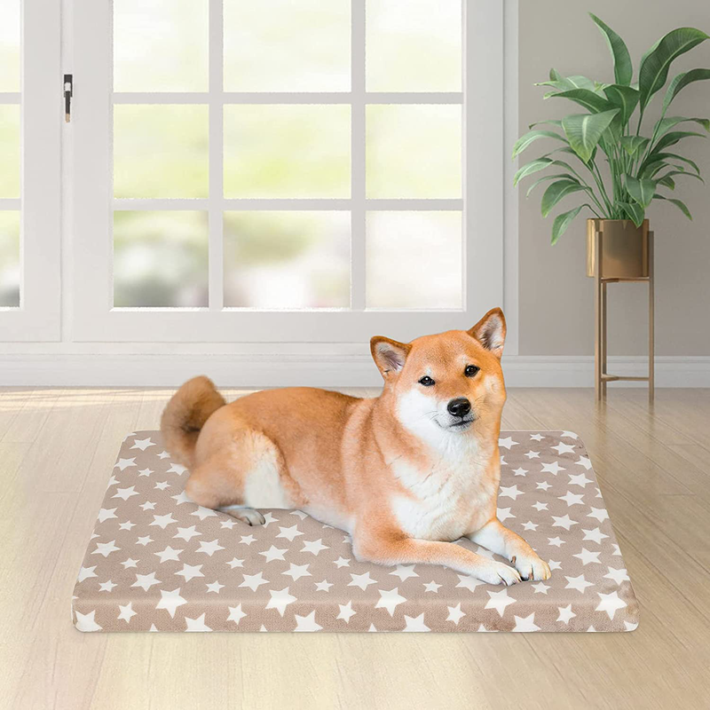 EMPSIGN Waterproof Dog Bed Crate Pad, Dog Bed Mat Reversible (Warm & Cool), Removable Washable Cover, Waterproof Liner & High Density Foam, Pet Bed Mattress for Small to Xx-Large Dogs, Beige, Star Animals & Pet Supplies > Pet Supplies > Dog Supplies > Dog Beds EMPSIGN   