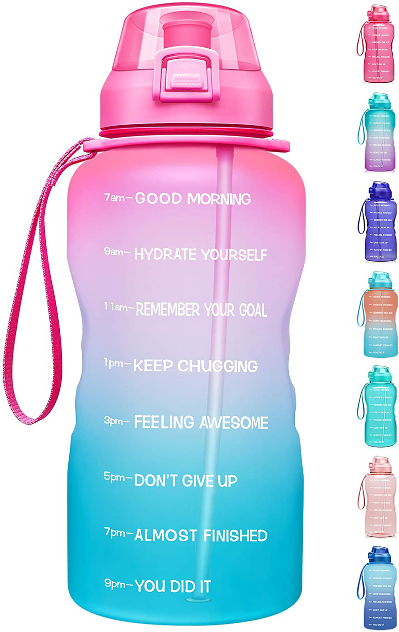 Fidus Large 1 Gallon/128oz Motivational Water Bottle with Time Marker & Straw,Leakproof Tritan BPA Free Water Jug,Ensure You Drink Enough Water Daily for Fitness,Gym and Outdoor Sports Sporting Goods > Outdoor Recreation > Winter Sports & Activities Fidus A9.1-Light Pink/Green Gradient 1 Gallon 