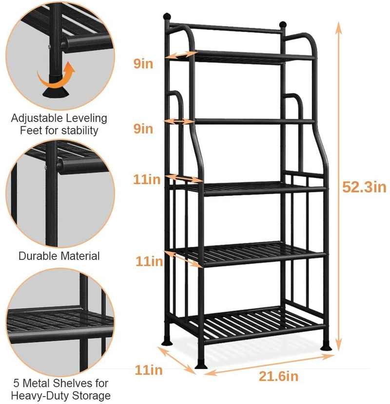 Forthcan Shelving Unit Storage Shelves Organizer Rack for Kitchen Living Room Laundry, Metal (5 Tier, Black)