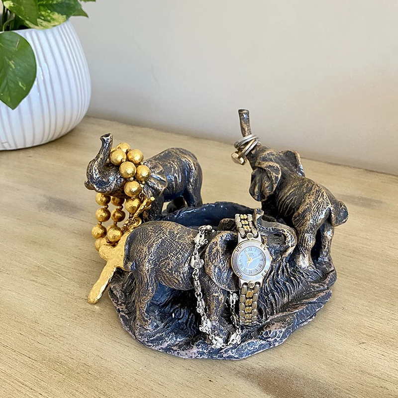 Evelots 3 Elephants on Parade Polyresin Candle/Plant Holder-Hand Painted, Bronze Home & Garden > Decor > Home Fragrance Accessories > Candle Holders Evelots   