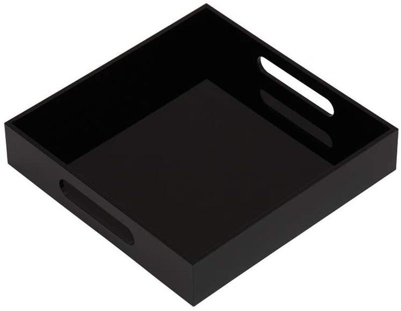 KEVLANG Glossy White Sturdy Acrylic Serving Tray with Handles-10x15Inch-Serving Coffee Appetizer Breakfast Butler-Kitchen Countertop-Makeup Drawer Organizer-Vanity Table Tray-Ottoman Tray Home & Garden > Decor > Decorative Trays KEVLANG Glossy Black 10"x10"x2"H 
