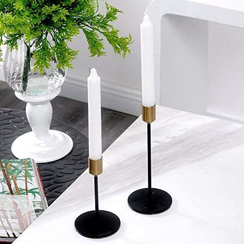 KiaoTime Set of 2 Brass Gold Black Taper Candle Holders Candlestick Holders Centerpiece Decorative Vintage & Modern Candlelight Dinner Metal Candlestick Holders for Table Mantel Wedding Housewarming Home & Garden > Decor > Home Fragrance Accessories > Candle Holders KiaoTime   