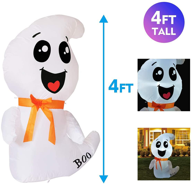 GOOSH 4 FT Halloween Inflatable Outdoor White Cute Ghost, Blow Up Yard Decoration Clearance with LED Lights Built-in for Holiday/Party/Yard/Garden Home & Garden > Decor > Seasonal & Holiday Decorations& Garden > Decor > Seasonal & Holiday Decorations GOOSH   