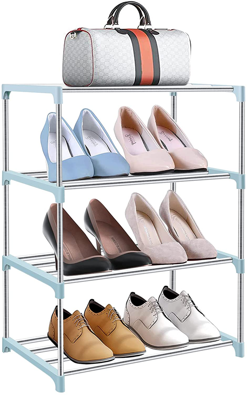 Stackable Small Shoe Rack,Lightweight Shoe Storage Shelf Organizer, Free Standing Narrow Shoe Shelf for Closet Entryway Hallway Living Room（4 Tier） Furniture > Cabinets & Storage > Armoires & Wardrobes sunvito 4-Tier  