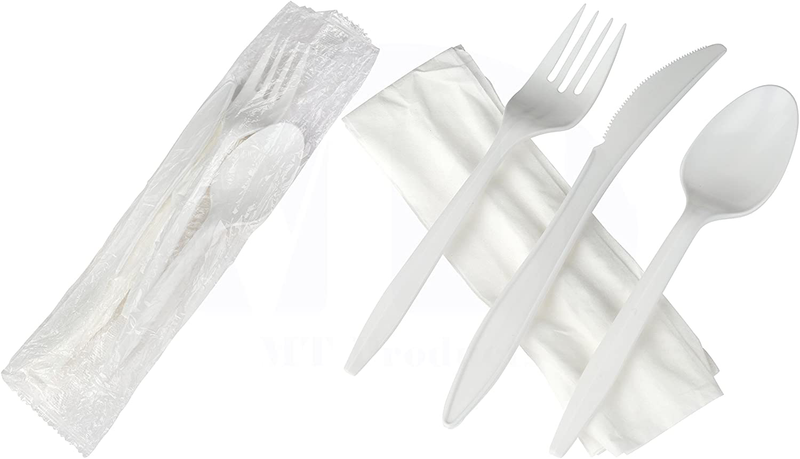 Medium Weight White Plastic Cutlery Set with Napkin Individually Wrapped by MT Products - (50 Pieces) Home & Garden > Kitchen & Dining > Tableware > Flatware > Flatware Sets MT Products Default Title  