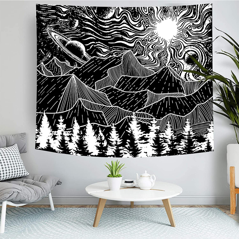 Pinata Mountain Tapestries Wall Tapestry - Mysterious Black and White Tapestry Wall Hanging for Bedroom Dorm Decor (59.1” x 82.7”) Home & Garden > Decor > Artwork > Decorative Tapestries pinata   