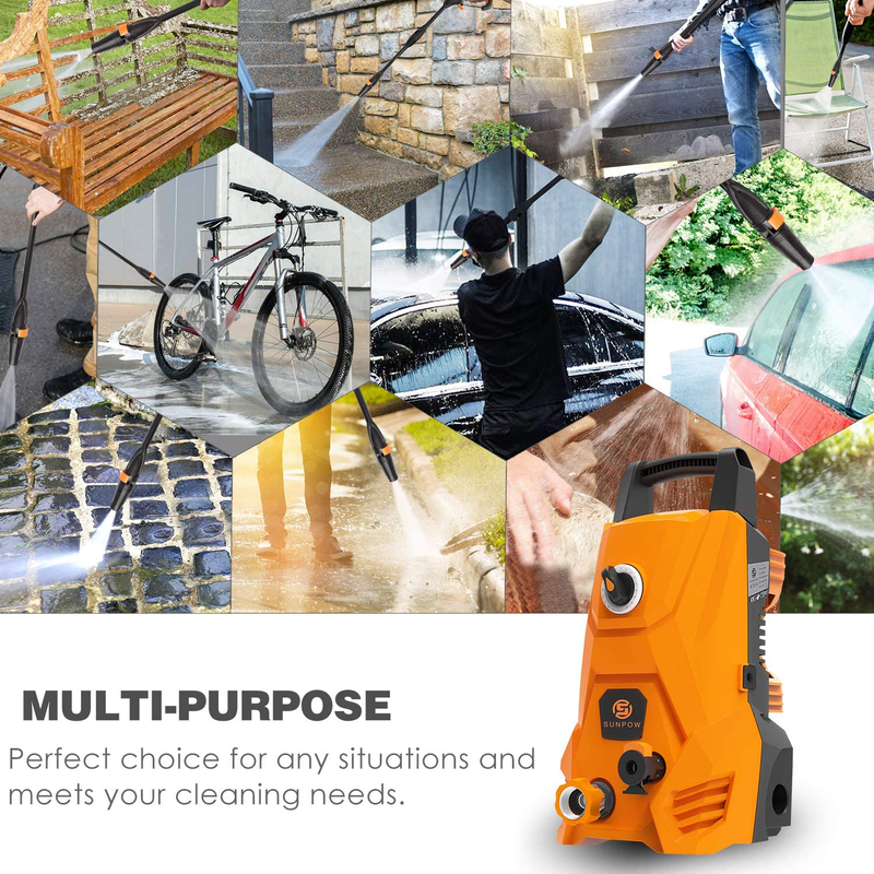 Electric Pressure Washer, Portable High Power Washer Machine 2000 Max PSI 1.32 GPM with 2 Nozzles, High Pressure Hoses, Detergent Tank, for Cleaning Homes, Cars, Decks, Driveways, Patios  SUNPOW   