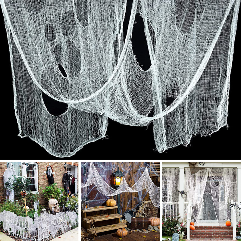 Ollny Halloween Creepy Cloth 80 x 200 in, Scary Gauze Doorways Spooky Giant Tapestry for Halloween Party Supplies Decorations Outdoor Yard Home Wall Decor, Black Arts & Entertainment > Party & Celebration > Party Supplies Ollny white  