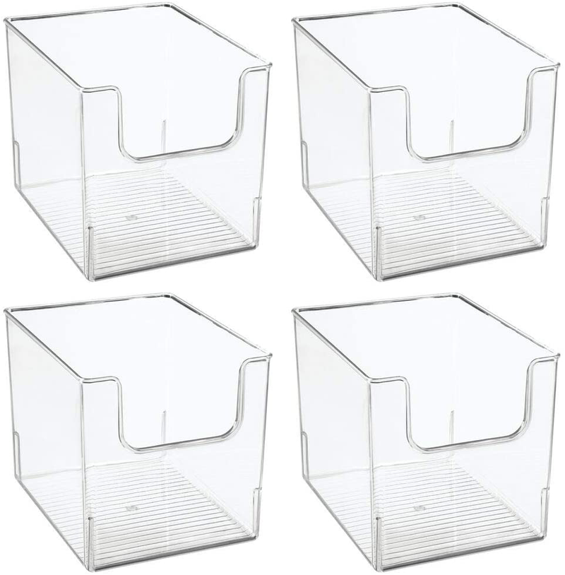 mDesign Modern Stackable Plastic Open Front Dip Storage Organizer Bin Basket for Kitchen Organization - Shelf, Cubby, Cabinet, and Pantry Organizing Decor - Ligne Collection - 4 Pack - Clear