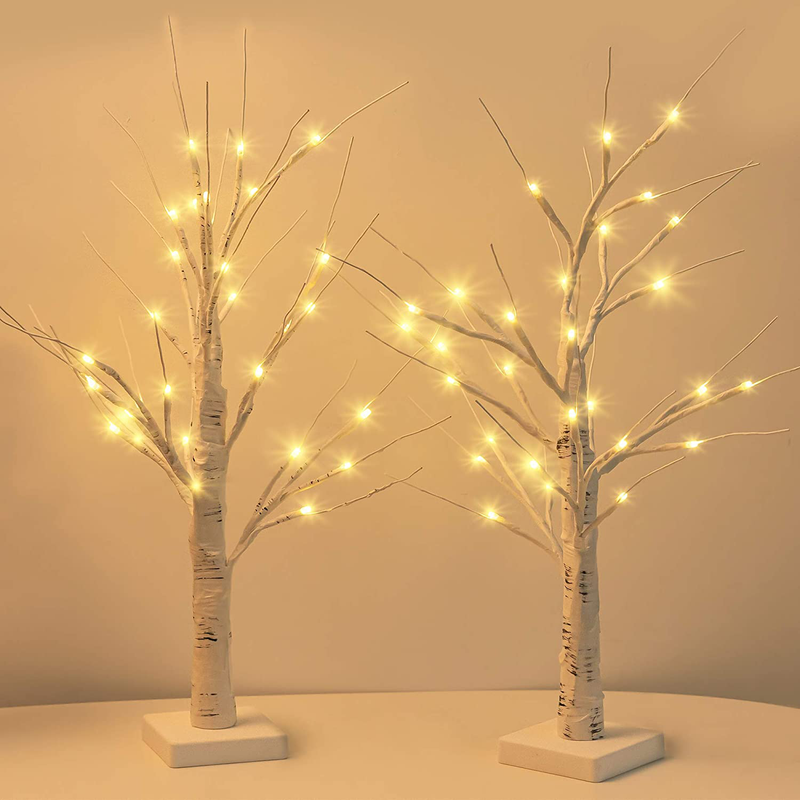 Set of 2 JACKYLED 2FT 28 LED Birch Tree Light Battery Operated Warm White Birch Lighted Tree Tabletop Bonsai Light Jewelry Holder Decor for Home Decorations, Wedding, Holiday Home & Garden > Decor > Seasonal & Holiday Decorations > Christmas Tree Stands JACKYLED Default Title  