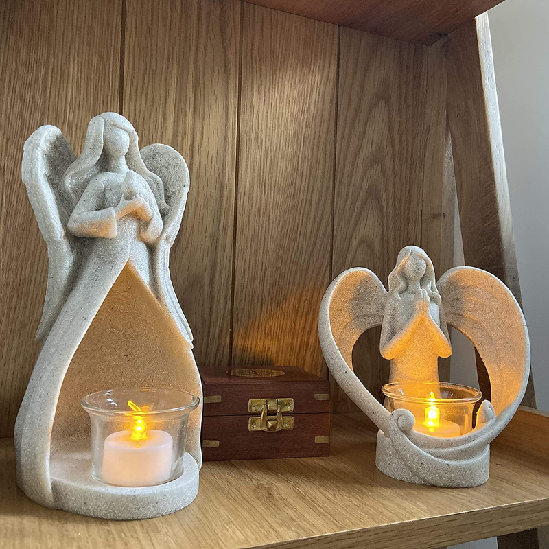 OakiWay Memorial Gifts – Angel Figurines Tealight Candle Holder, Sympathy Gifts for Loss of Loved One, W/ Flickering Led Candle, Bereavement, Grief, Funeral, Remembrance, Memory Home Decorations Home & Garden > Decor > Home Fragrance Accessories > Candle Holders OakiWay Memorial   