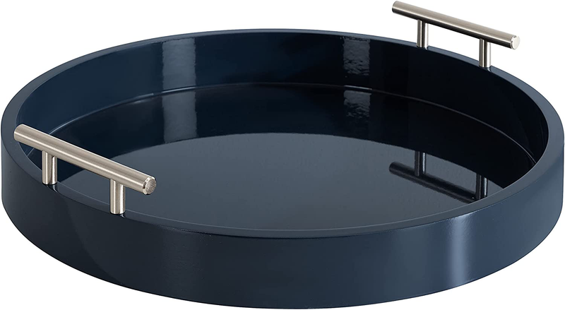 Kate and Laurel Lipton Modern Round Tray, 15.5" Diameter, Navy Blue and Gold, Decorative Accent Tray for Storage and Display Home & Garden > Decor > Decorative Trays Kate and Laurel Navy Blue/Silver 15.5" Diameter 