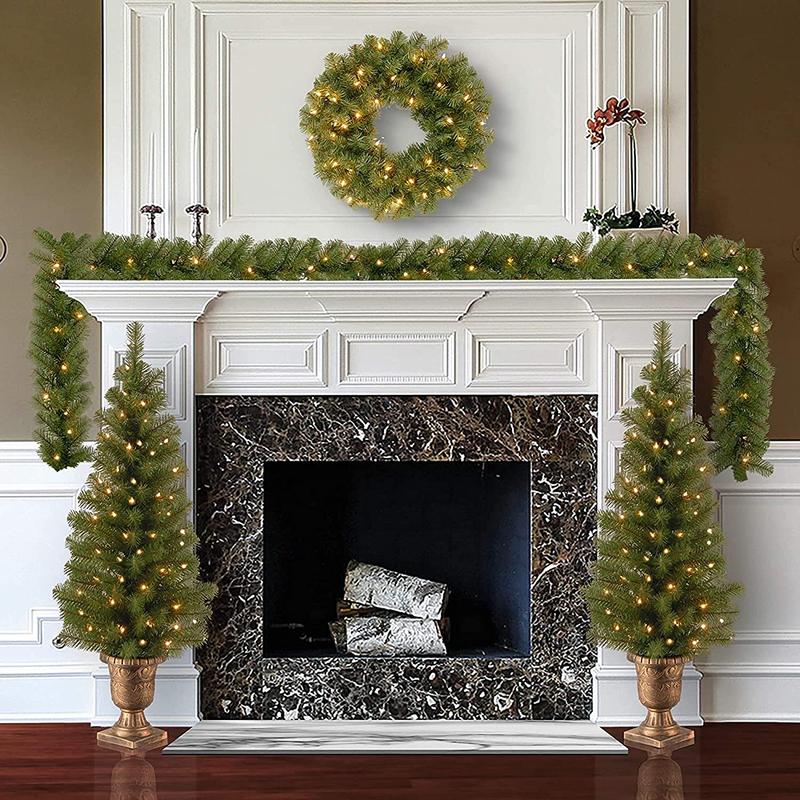 National Tree Company Pre-lit Holiday Christmas 4-Piece Set | Garland, Wreath and Set of 2 Entrance Trees with White LED Lights Home & Garden > Decor > Seasonal & Holiday Decorations& Garden > Decor > Seasonal & Holiday Decorations National Tree Company   