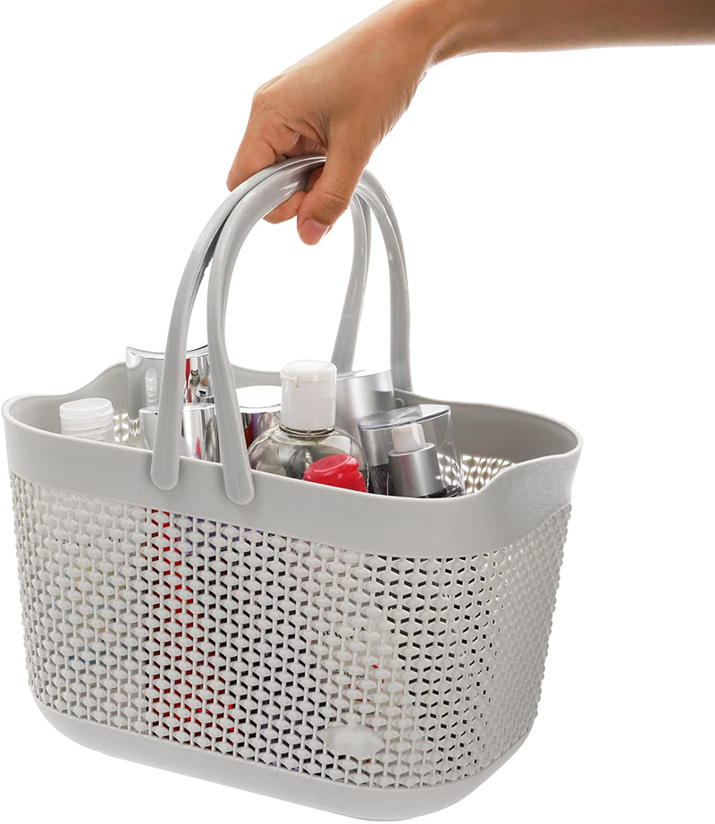 Lyellfe 4 Pack Shower Caddy Basket, Plastic Organizer Storage Baskets with Handles, Portable Stackable Shower Tote Bin for Campers, Bathroom, Dorm, Pantry and Kitchen