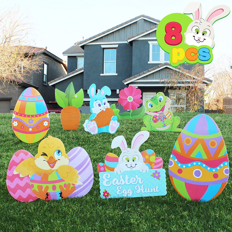 JOYIN 8 Pieces Easter Yard Signs Decorations Outdoor Bunny, Chick and Eggs Yard Stake Signs Easter Lawn Yard Decorations for Easter Hunt Game, Party Supplies Décor, Easter Props. Home & Garden > Decor > Seasonal & Holiday Decorations JOYIN Animal  