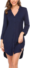 Ekouaer Women'S Nightgown Striped Sleepwear 3/4 Sleeves Nightshirts Soft Button Sleep Dress Home & Garden > Decor > Seasonal & Holiday Decorations Ekouaer Navy Blue X-Large 