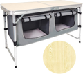 Folding Camping Table with Storage Compartment Aluminum Lightweight Camp Kitchen Table Height Adjustable Indoor/Outdoor Table Perfect for Tailgating, Backyards，Bbq, Party and Picnic Sporting Goods > Outdoor Recreation > Camping & Hiking > Camp Furniture HYMnature Wood  