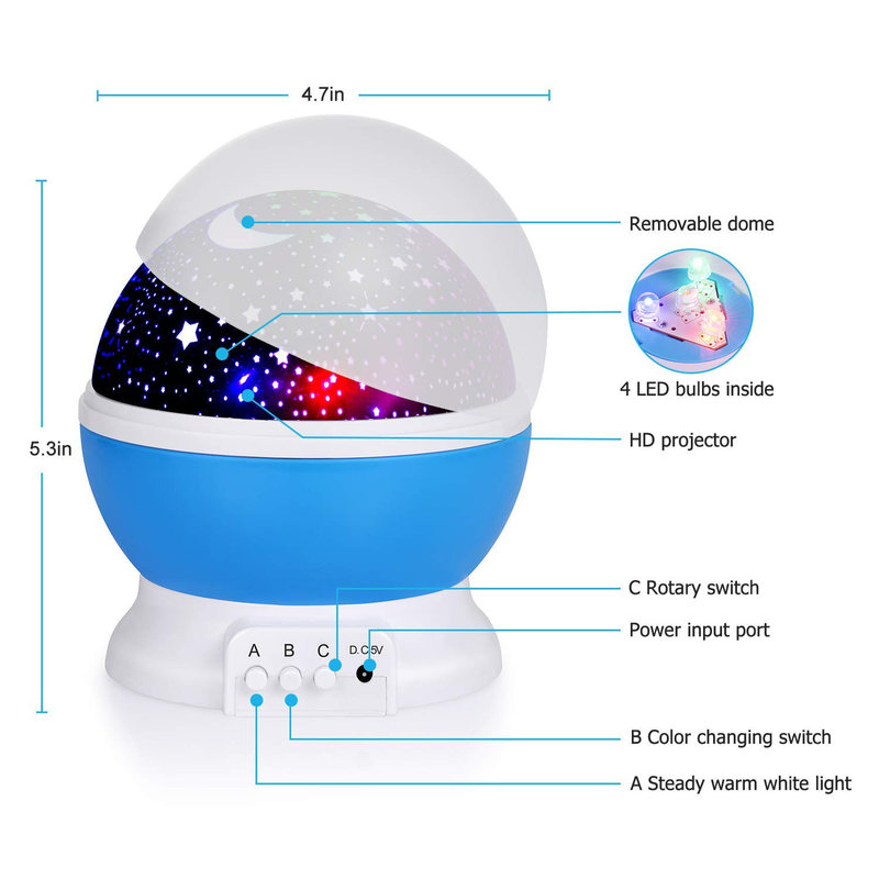 Kids Star Night Light, 360-Degree Rotating Star Projector, Desk Lamp 4 LEDs 8 Colors Changing with USB Cable, Best for Children Baby Bedroom and Party Decorations Home & Garden > Lighting > Night Lights & Ambient Lighting SUNNEST   