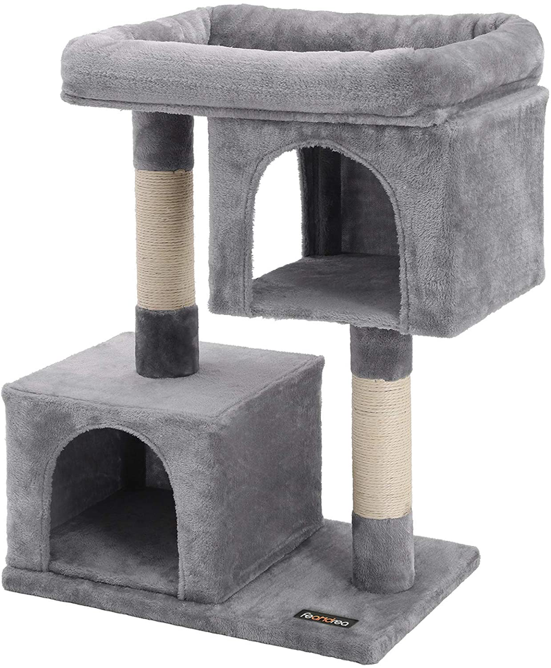 FEANDREA Cat Tree for Large Cats, Cat Tower 2 Cozy Plush Condos and Sisal Posts Animals & Pet Supplies > Pet Supplies > Cat Supplies > Cat Beds FEANDREA Light Gray  