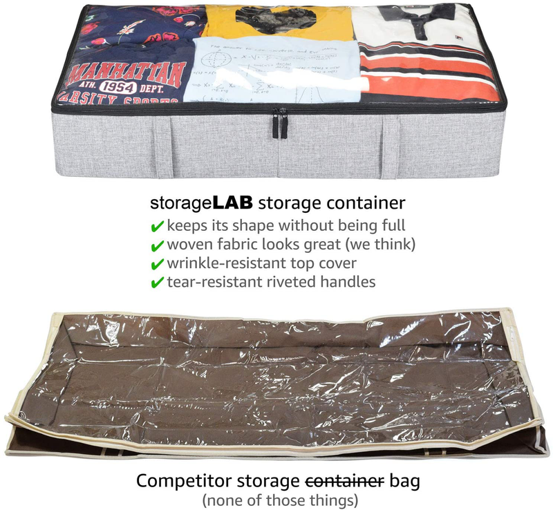 Storagelab Underbed Storage Containers, under Bed Storage for Clothes, Blankets and Shoes, Woven Fabric with Plastic Panel Structure, 2-Pack - 34 X 17 X 6 Inches (Grey) Furniture > Cabinets & Storage > Armoires & Wardrobes storageLAB   