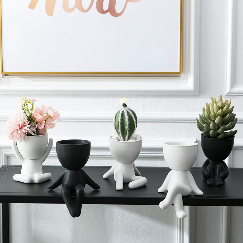 Tenforie Humanoid Ceramic Flower Pot Modern Style Vase Cute Fleshy Flower Vase Arrangement Vase Mini Ceramic Plants Containers for Home Office, No Plant (4 Pack) Home & Garden > Decor > Vases Tenforie   