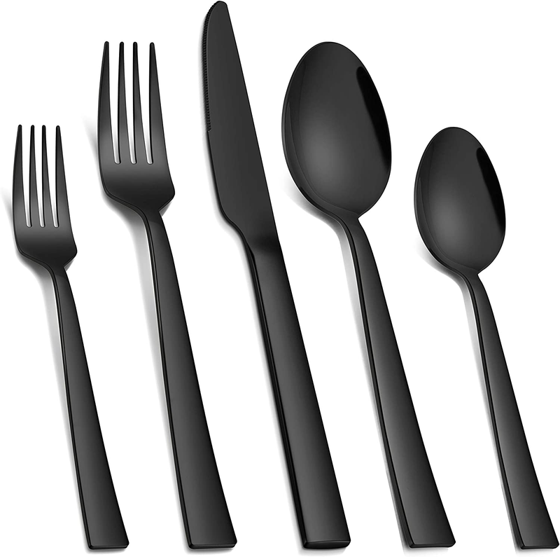 Homikit 20-Piece Black Silverware Flatware Set, Stainless Steel Square Cutlery Set for 4, Eating Utensils Tableware Include Knife Spoon Fork, Dishwasher Safe, Shiny Mirror Polished Home & Garden > Kitchen & Dining > Tableware > Flatware > Flatware Sets Homikit Black 20 