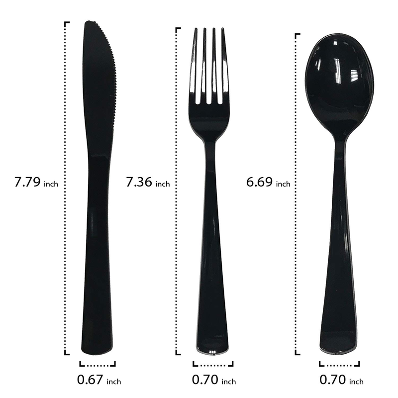 Party Essentials - N501732 Extra Heavy Duty Cutlery Kit with Black Fork/Knife/Spoon and 3-Ply White Napkin (Case of 300 rolls)