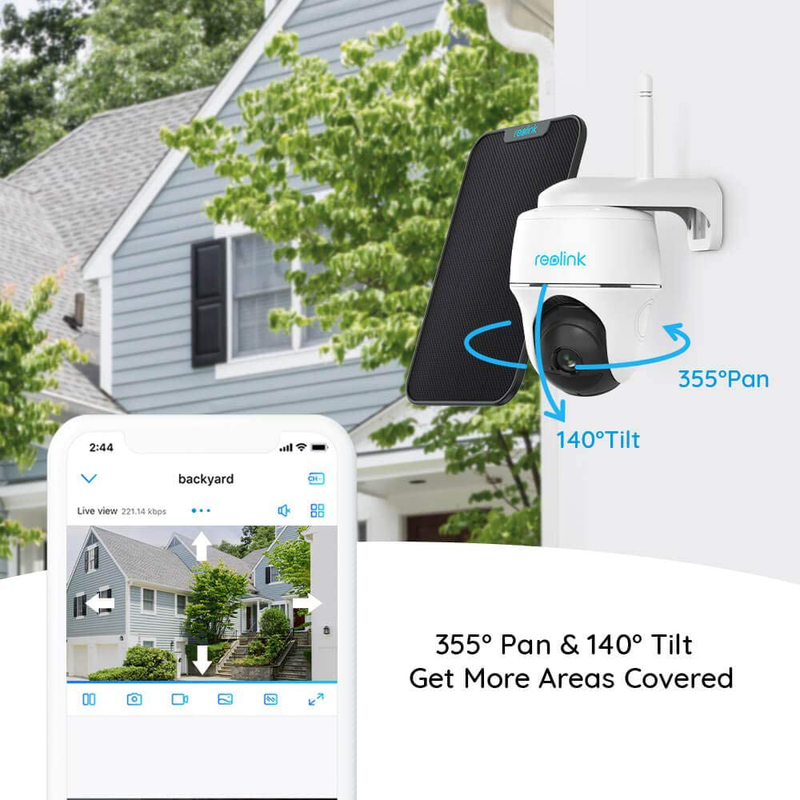 Reolink Argus PT w/ Solar Panel - Wireless Pan Tilt Solar Powered WiFi Security Camera System w/ Rechargeable Battery Outdoor Home Surveillance, 2-Way Audio, Support Alexa/ Google Assistant/ Cloud Cameras & Optics > Cameras > Surveillance Cameras REOLINK   
