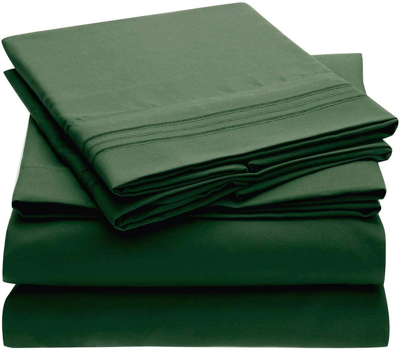 Mellanni Queen Sheet Set - Hotel Luxury 1800 Bedding Sheets & Pillowcases - Extra Soft Cooling Bed Sheets - Deep Pocket up to 16 inch Mattress - Wrinkle, Fade, Stain Resistant - 4 Piece (Queen, White) Home & Garden > Linens & Bedding > Bedding Mellanni Emerald Green Twin XL 